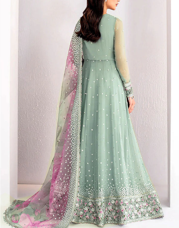 Fancy Heavy Embroidered Chiffon Maxi Dress